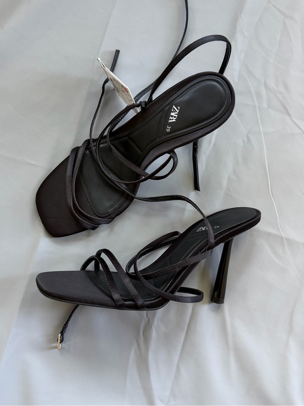 ZARA Strappy Black High Heel Sandals - Size 39 (US 8) - NWT